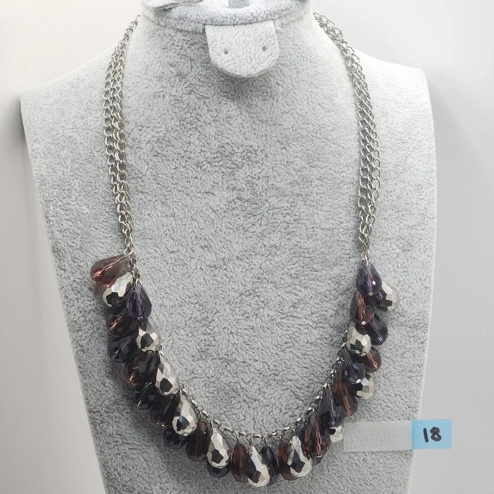 Statement Faceted Glass Drop Statement Bib Necklace Waterfall Glam Evening‎